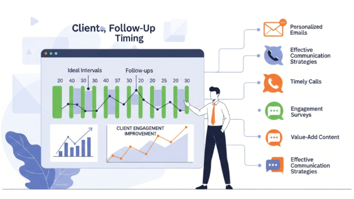 Business professional following up with a client using structured timing and communication strategy.