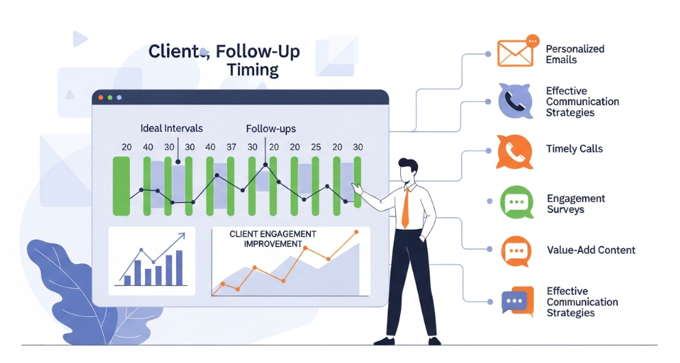 Business professional following up with a client using structured timing and communication strategy.