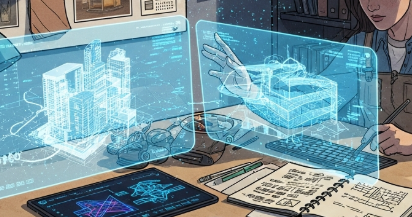 Designer collaborating with AI tools to develop modern visual concepts