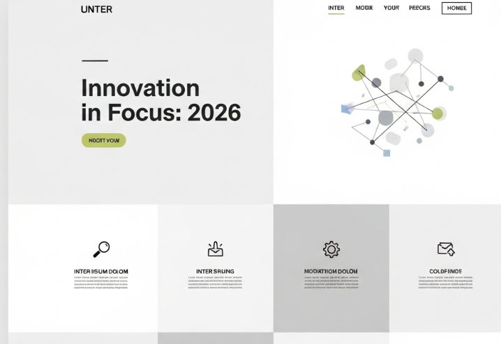 Minimalist website layout with neutral colors and clean typography for 2026
