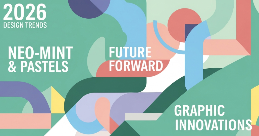 Neo-mint gradient background with modern typography for 2026 design trends