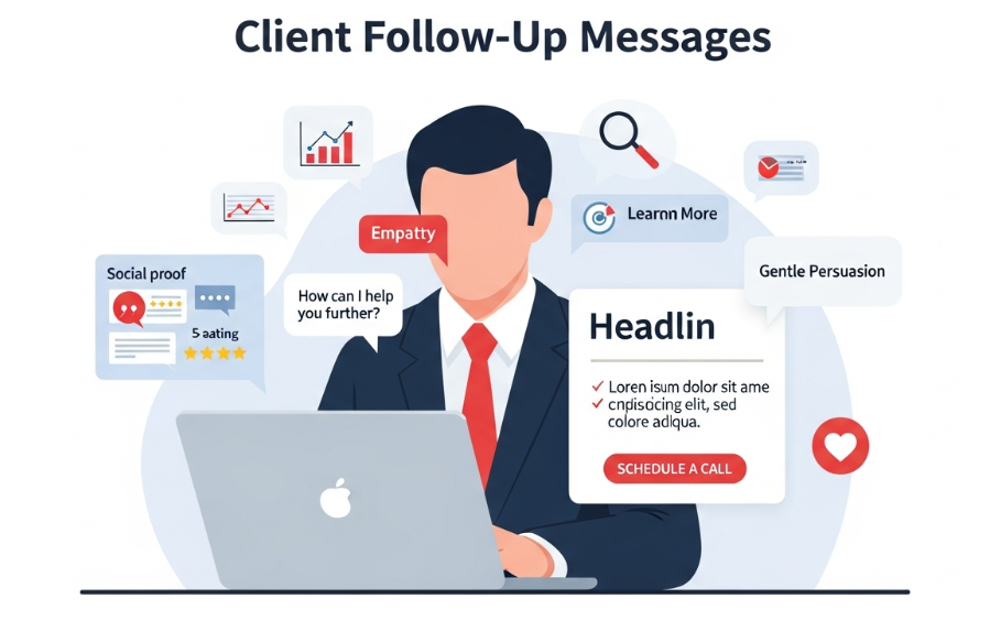 Professional using psychology-based techniques to follow up with clients in a persuasive and non-pushy way.
