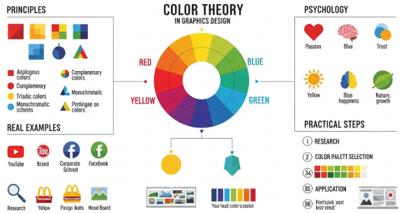 color theory in graphic design explained with color wheel