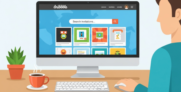 A designer browsing Dribbble looking for a free invite code.