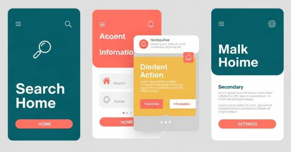 flat design for mobile apps interface with clean icons, simple colors, and minimal layout